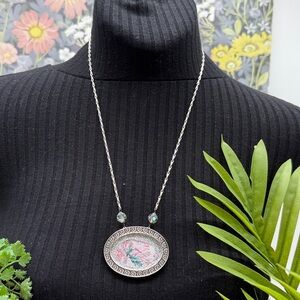⭐️Adorned Crown Jewelry assemblage vintage Christmas candy cane window necklace